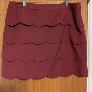 LOFT Burgundy Scalloped Mini Skirt